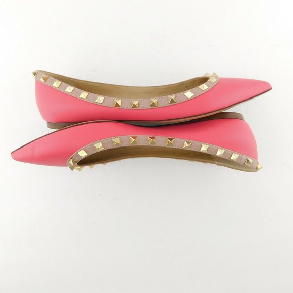 VALENTINO Rockstud Rose Pink Leather Studded Ballerina Flats 39 - Picture 6 of 10